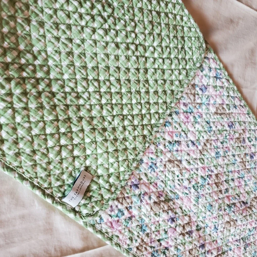 Rachel Ashwell Farmhouse Reversible Quilted Table Runner Gingham Green 71x13